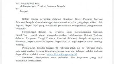 Empat Pejabat Pemda Parigi Moutong Dikabarkan Bertarung di “Shelter” Pemprov Sulteng, Pemberkasan Berakhir 17 Februari 2026