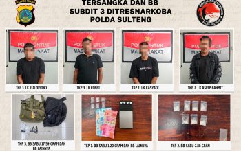 Ditresnarkoba Polda Sulteng Bongkar Jaringan Sabu di Parigi Moutong, Empat Pria Ditangkap dalam Operasi Berantai